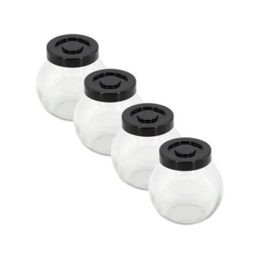 Imagem de Kit 4 Potes de Vidro Porta Mantimentos Tempero Preto - Aliança
