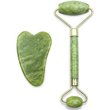 Imagem de Rolo Pedra de Jade Massageador + Placa Gua Sha Anti Estresse - DOISIRM