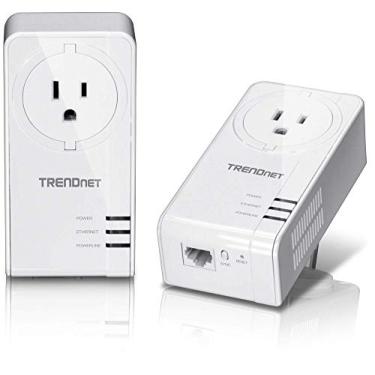 Imagem de TRENDnet Adaptador Powerline 1300 AV2 com kit adaptador de tomada integrado, inclui 2 adaptadores TPL-423E, IEEE 1905.1 e IEEE 1901, porta Gigabit, alcance de até 300 m, branco, TPL-423E2K