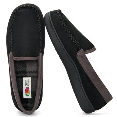 Imagem de Fruit of the Loom Chinelo veneziano masculino de microcamurça – confortável, sola de espuma viscoelástica para uso interno/externo, lavável na máquina, Preto, 7-8