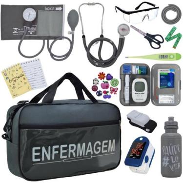 Imagem de Kit Enfermagem Transparente Medidor Glicose Aparelho Pressao Estetoscó