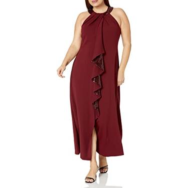 Imagem de S.L. Fashions Vestido feminino plus size longo de lantejoulas frente única com babados em cascata, Fig, 52
