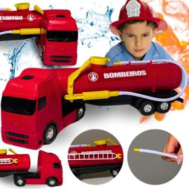 Imagem de Carreta Bombeiro Brinquedo Tanque Esguicho Água Mangueira Escada Reali