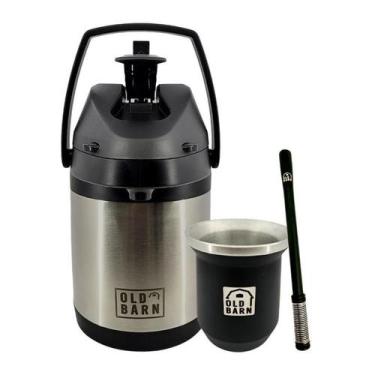 Imagem de Kit Tereré Inox 1 Garrafa Térmica 2,5L 1 Cuia Parede Dupla 300ml 1 Bom