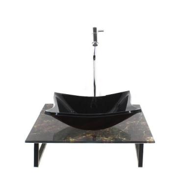 Imagem de Kit cuba de vidro quadrada 10mm com tampo de vidro 40cm x 40cm mármore