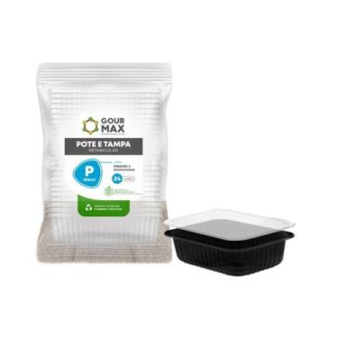 Imagem de Kit Pote Preto C/ 24un 350ml Descartável Marmita Freezer Retangular C/