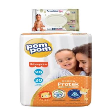 Imagem de Kit Fralda Infantil PomPom + Toalha Umedecida Personalidade, XG c/20