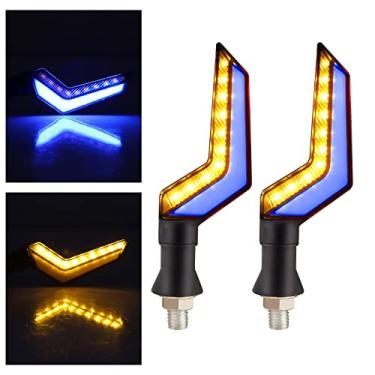 Imagem de YnGia 2 peças de luzes de seta de motocicleta indicadores de motocicleta 12 V pisca-pisca de seta fluxo universal luz de corrida lâmpada de freio traseira (âmbar e azul)