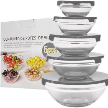 Imagem de Conjunto de 5 potes de vidro com tampa de plástico hermética - BUDAMIX