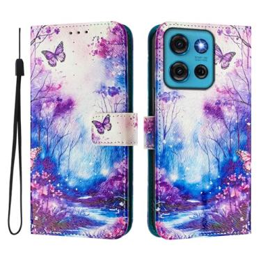 Imagem de Capa carteira para Motorola Moto G75, 3 compartimentos para cartão, 1 compartimento para dinheiro, capa flip de couro PU com padrão fofo, capa com fivela magnética à prova de choque, compatível com