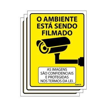 Imagem de Combo 3 Placas De Sinalização O Ambiente Está Sendo Filmado 15x20 Ecom