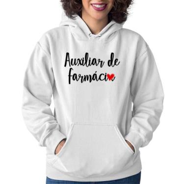 Imagem de Moletom Feminino Auxiliar de Farmácia por Amor - Foca na Moda, Branco,