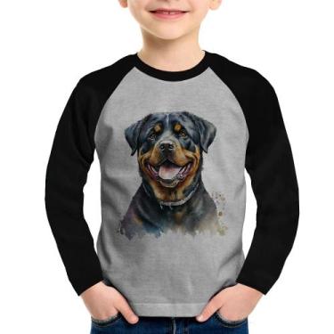 Imagem de Camiseta Raglan Infantil Cachorro Rottweiler Manga Longa - Foca na Mod