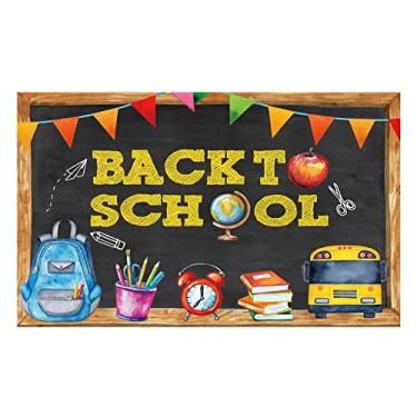 Imagem de Funnytree Quadro de fundo de fotografia de volta às aulas para crianças faixa de festa escolar ônibus lápis quadro-negro aprendizagem foto backgrond suporte de foto cabine de fotos