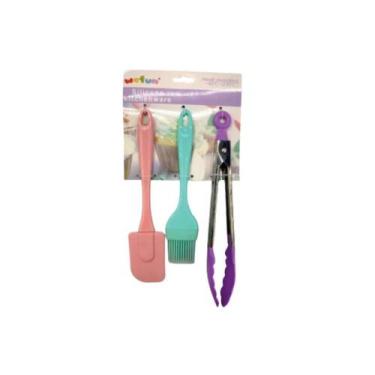 Imagem de Pincel Espátula Pegador Utensílio Kit 3 Peças Bolos Pinça Cozinha Colo
