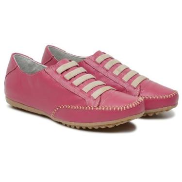 Imagem de Tênis Feminino Sapatênis Couro Casual Mocassim - D' Roma, Rosa Pink, 4