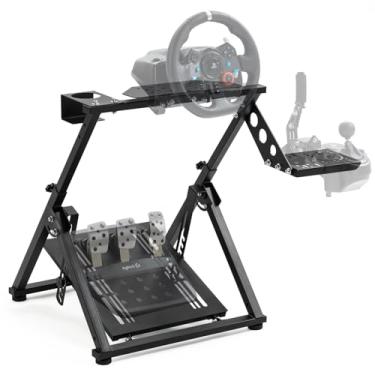 Imagem de Gazzyt Foldable Racing Wheel Stand Adjustable Sim Racing Cockpit Compatible with Logitech/ Thrustmaster/Fanatec/PXN/Moza R5 R9 G29 G920 G923 T248 T300RS GT T500 Sturdy Gaming Stand,Space-Saving Design