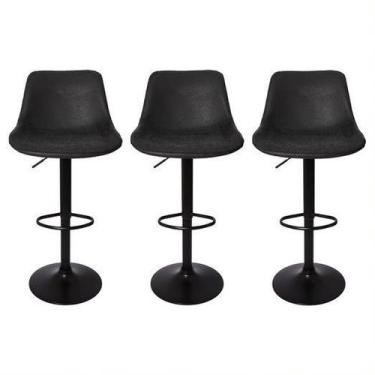 Imagem de Kit 3 Banquetas Giratórias Roma Vintage Preta - Cadeiras INC