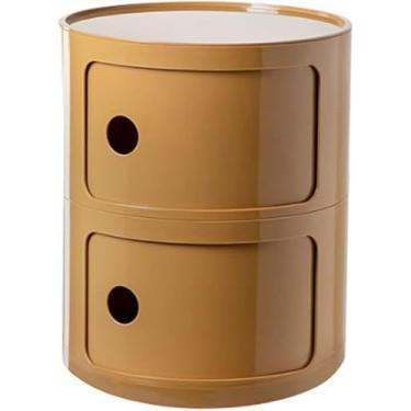 Imagem de Mesa de cabeceira redonda de plástico de 2/3/4 níveis de armazenamento com gavetas e porta deslizante Armário de cabeceira moderno nórdico para quarto, C, 30 x 40 cm