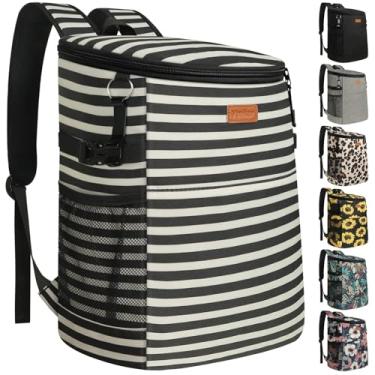 Imagem de Mochila térmica para acampamento, 45 latas, com isolamento térmico, à prova de vazamento, à prova de vazamento, para almoço, piquenique, praia, viagem, trabalho, viagem, bebida, cerveja, listra