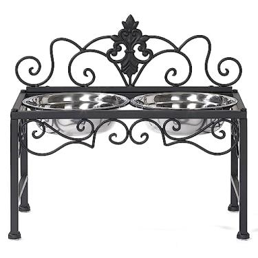 Imagem de Tigelas elevadas para cães médios, tigela elevada para cães com tigelas duplas de aço inoxidável para comida e água, tigela alta preta fosca para cães com suporte de metal, perfeita para cães e animais de estimação de médio porte – Altura 23 cm