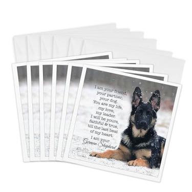 Imagem de 3dRose Cartões comemorativos – Fotografia de um filhote de pastor alemão na neve com poema. – 15 x 15 cm, conjunto de 6 (gc_302855_1)