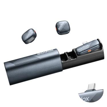 Imagem de GODOX Kit 2 microfones de lapela sem fio Cube-SC de 2,4 G, alcance de 300 m, cancelamento de ruído, microfone para transmissão de gravação de vídeo para iPhone15 e Android USB C (2 transmissores e 1