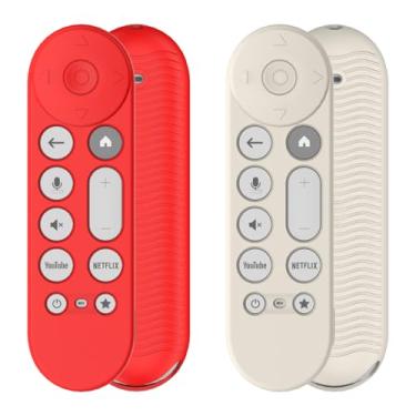 Imagem de [Pacote com 2] Capa de silicone AGENTNANO para Google TV Streamer 4K, capa protetora para controle remoto Google TV Streamer 4K com cordão | Antiderrapante/à prova de choque (vermelho + damasco)