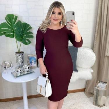 Imagem de Vestido Plus Size Tubinho Manga 3/4 Moda Evangélica Feminina - MISS FL