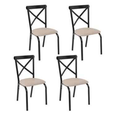 Imagem de Conjunto 4 cadeiras cozinha jantar ciplafe karina tubo preto fosco ass