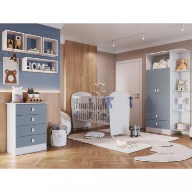Imagem de Quarto de Bebê Completo Guarda Roupa Cômoda e Berço com Rodízios Corujinha Percasa