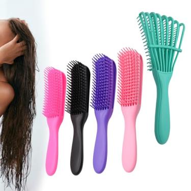 Imagem de Escova Polvo Pente De Cabelo Enrolado Cachos Cacheado Desembaraçar (Rosa Escuro)