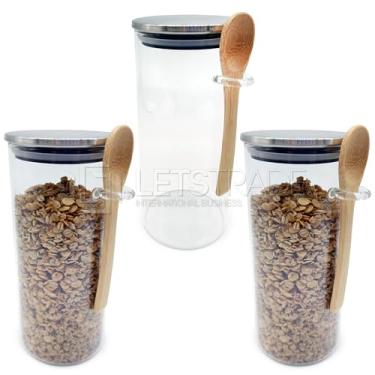 Imagem de Pote de Vidro Borossilicato com Colher de Bambu, 1000ml, Tampa de Inox (1)