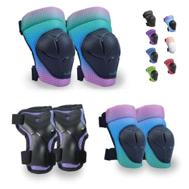 Imagem de G GEQID Conjunto De Joelheiras, Cotoveleiras E Protetores De Pulso Para Crianças, Equipamento De Proteção Para Meninos De 4 A 6 A 12 Anos, Meninas, Patinetes, Skate, Bicicleta (Gradiente Rosa, Azul
