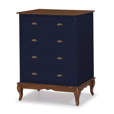 Imagem de Cômoda de Madeira 4 Gavetas Pés Luiz XV 60816 Hannover Linz Móveis - Azul Petróleo/Imbuia Glazer
