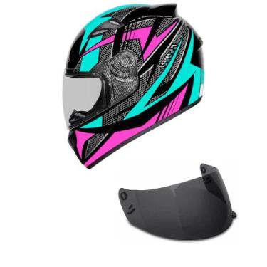 Imagem de Capacete Ebf New Spark Flash Preto Tifany e Rosa Mais Viseira Fumê, 60