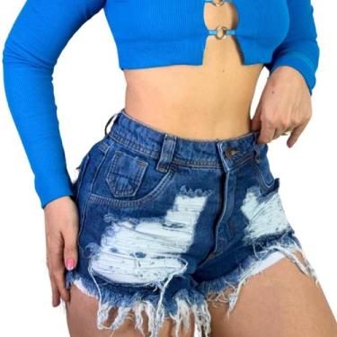 Imagem de Short Jeans Feminino Destroyed Cintura Alta - SN Jeans, 44
