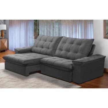 Imagem de Sofá Retrátil e Reclinável Alasca New 4 Lugares Veludo Cinza 230cm -Fe