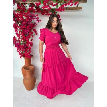 Imagem de Vestido Longo Rodado com Manga Curta Elegante de Festa - Fashion, Pink