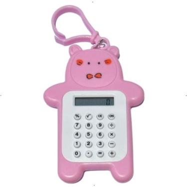 Imagem de Calculadora Ursinho Pequena Portátil de Bolso Eletrônica com chaveiro 