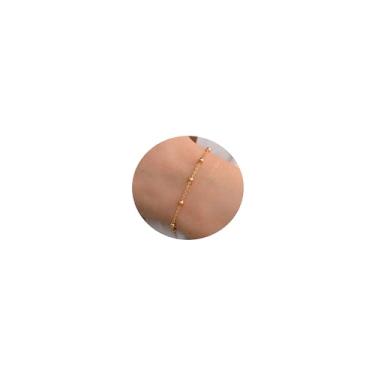 Imagem de Kyazeo Pulseira de cruz banhada a ouro 18 K para mulheres delicada pulseira de contas de pérolas para meninas minimalistas em camadas pulseiras de corrente de elos na moda joias presente, one size,