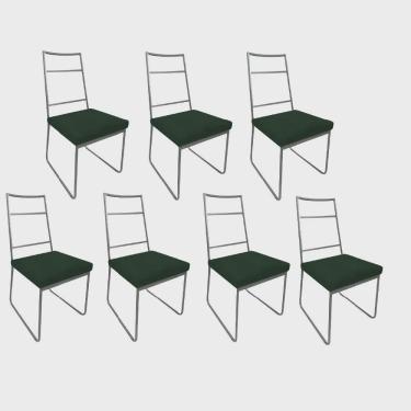 Imagem de Kit 07 Cadeiras Sala de Jantar Escritório Office Stark Industrial Ferro Prata Suede Verde Escuro - Ahz Móveis