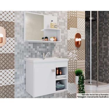 Imagem de Gabinete de Banheiro Balcão Suspenso Lótus/Bia c/ Cuba 55cm e Armário c/ Espelho Branco - mgm