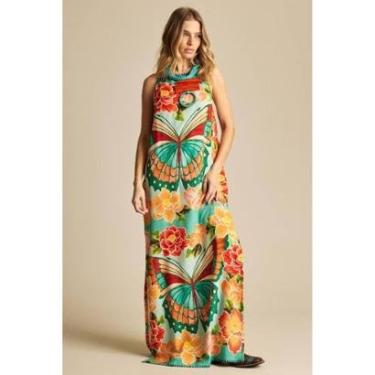 Imagem de Vestido Longo De Alças Reguláveis Estampa De Borboletas Yacamim E12-Feminino