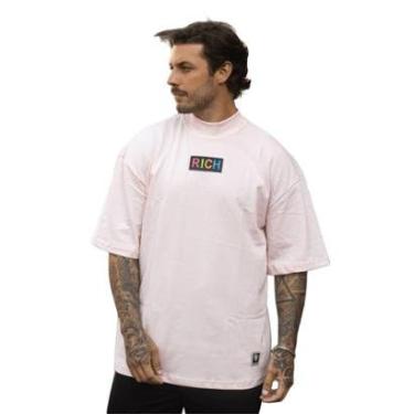 Imagem de Camiseta Oversized Gola Alta Borracha Colorida Streetwear Confortavel Masculina Rosa-Masculino