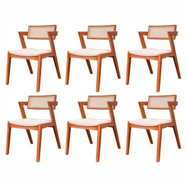 Imagem de Conjunto Com 6 Cadeiras Madeira Maciça Com Rattan Natural E E
