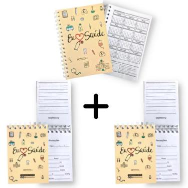 Imagem de Kit Bloquinho Anotação Enfermagem Agenda Personalizada Eu Amo Saúde Tr