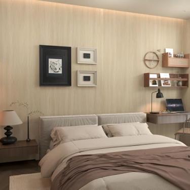 Imagem de Papel de parede de madeira marrom claro extra largo de 81 x 398 cm, papel de contato de carvalho bege, revestimento de vinil, guia de ar, design fosco espesso à prova d'água, papel de parede adesivo