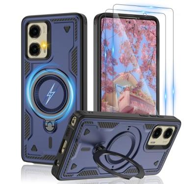 Imagem de Capa magnética para Motorola Moto G Stylus 5G 2024, compatível com MagSafe e [protetor de tela HD × 2], suporte giratório de metal, proteção antidigitais à prova de queda de grau militar, azul