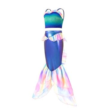 Imagem de Vestidos de sereia deslumbrantes coloridos sem mangas 2 peças vestidos de princesa sereia divididos roupa de praia roupa de banho, Roxa, 100